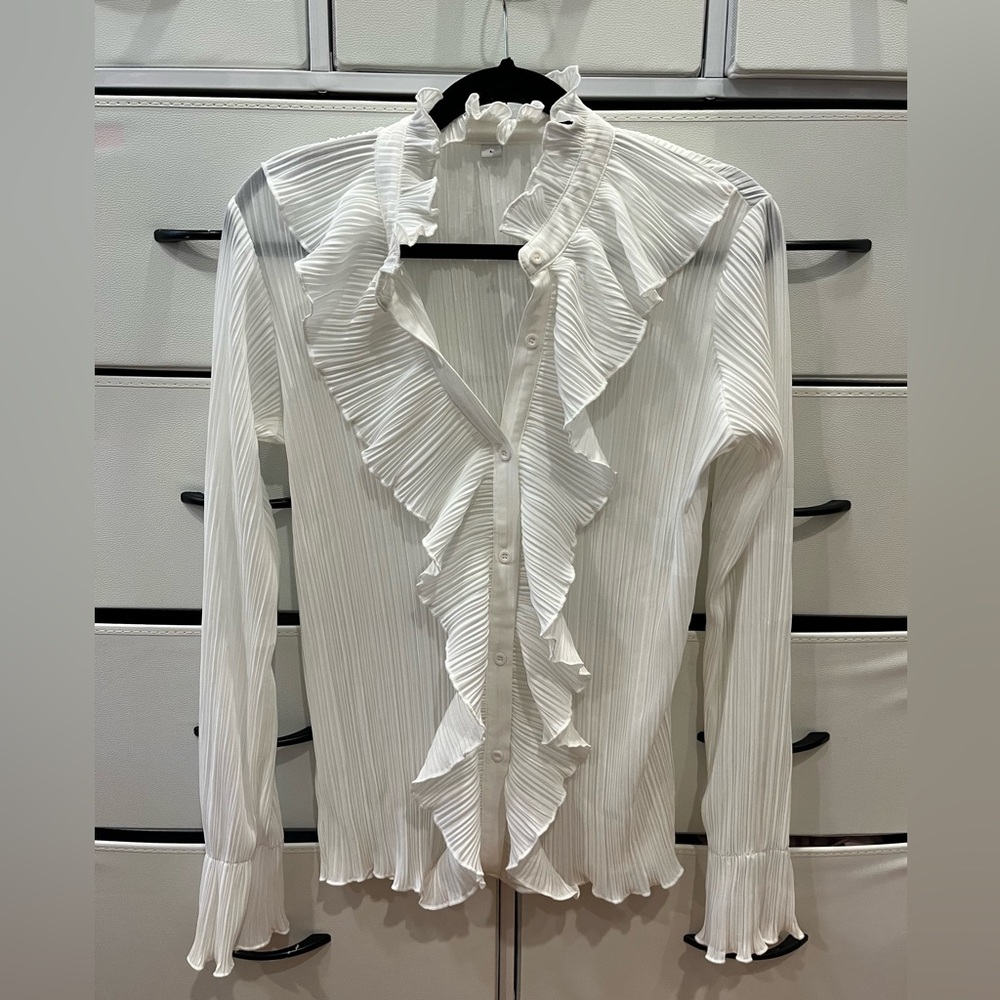 White Pleated Button Up